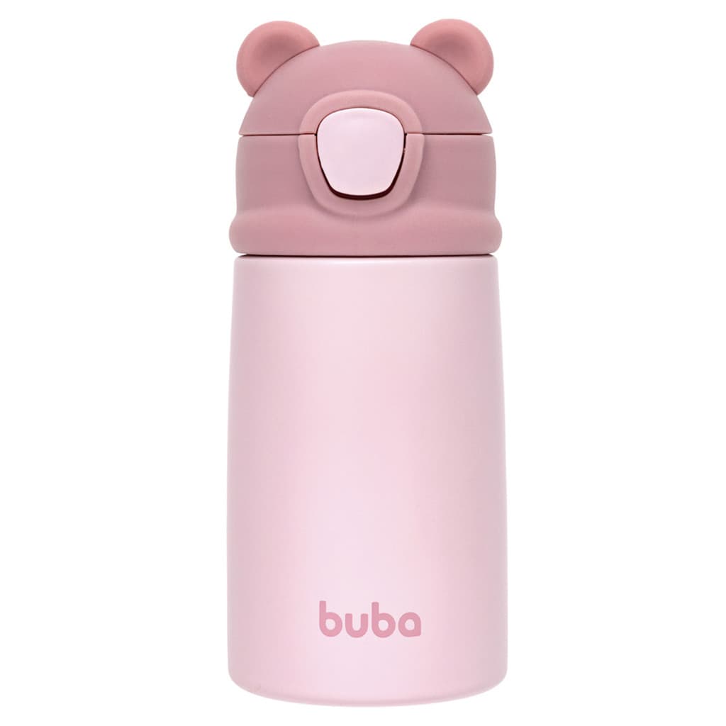 Copo Térmico Buba Parede Dupla com Canudo Ursinho Rosa 320ml