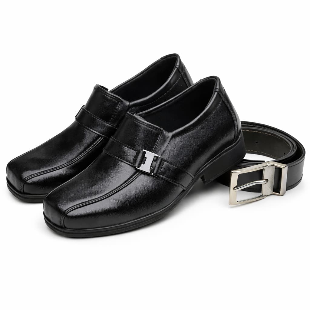 Kit Sapato Social Infantil Preto Verniz + Cinto Dupla Face Preto/Café com Fivela de Pressão casamento festa
