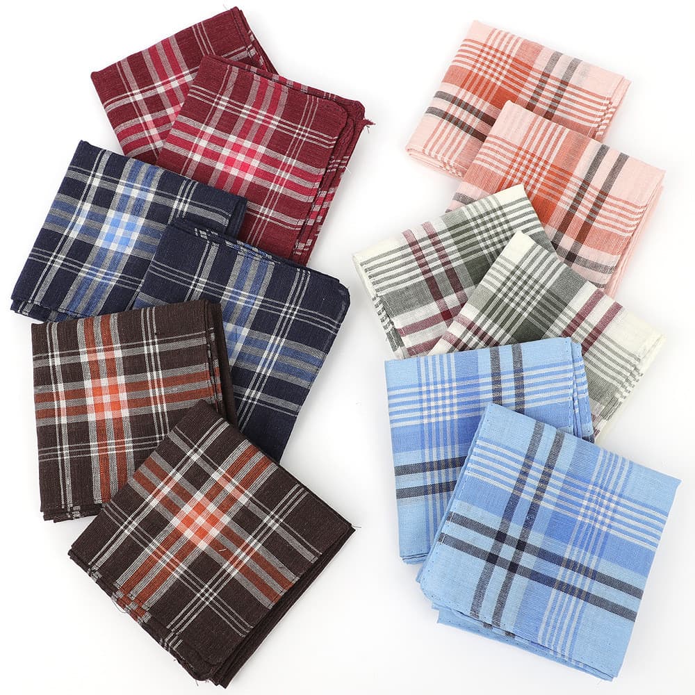 12pçs Lenços Listrados Xadrez De Cores Mistas Masculinos Poliéster-Algodão Quadrados De Bolso Vintage Nostálgico Clássic