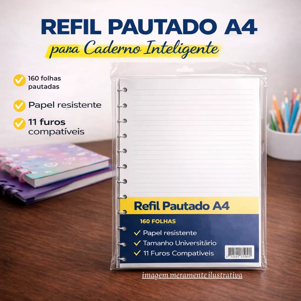 Refil 160 Folhas A4 Caderno Inteligente Universitário Escola
