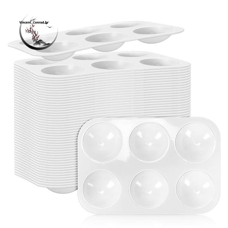 Paleta Plástica Branca Da Aquarela De 50 Pces , Paletas De Pintura Retangulares De 6 Poços Bandeja , Bandejas Para A Cri