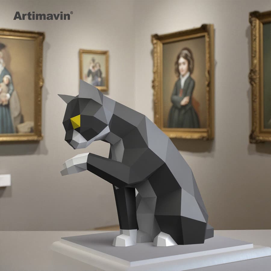 MOMO Molde de Papel Tridimensional Gato Criativo Feito à Mão DIY Origami Papel Escultura Papel Artesanal Modelo de Papel