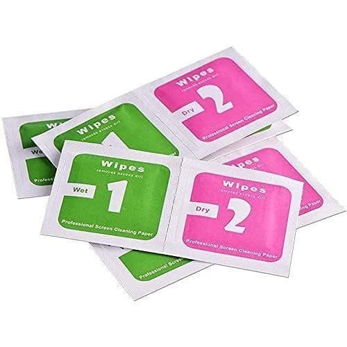 100 unidades (50 conjuntos) de lenços de limpeza úmidos e secos para remoção de poeira em telas LCD, vidros temperados e