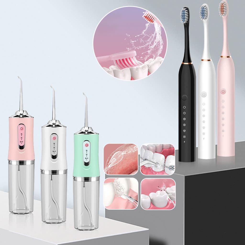 Irrigador Bucal Elétrico Sem Fios – Escova Dental, 3 Modos Pressão, 4 Bicos Intercambiáveis (Portátil)