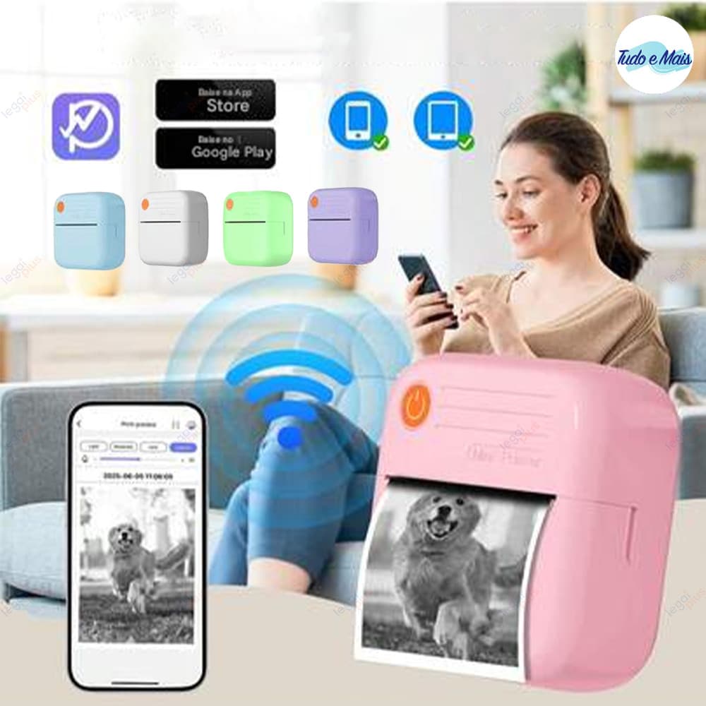 Mini impressora portátil: impressão HD, conexão sem fio, ideal para estudos, trabalho e vida cotidiana.