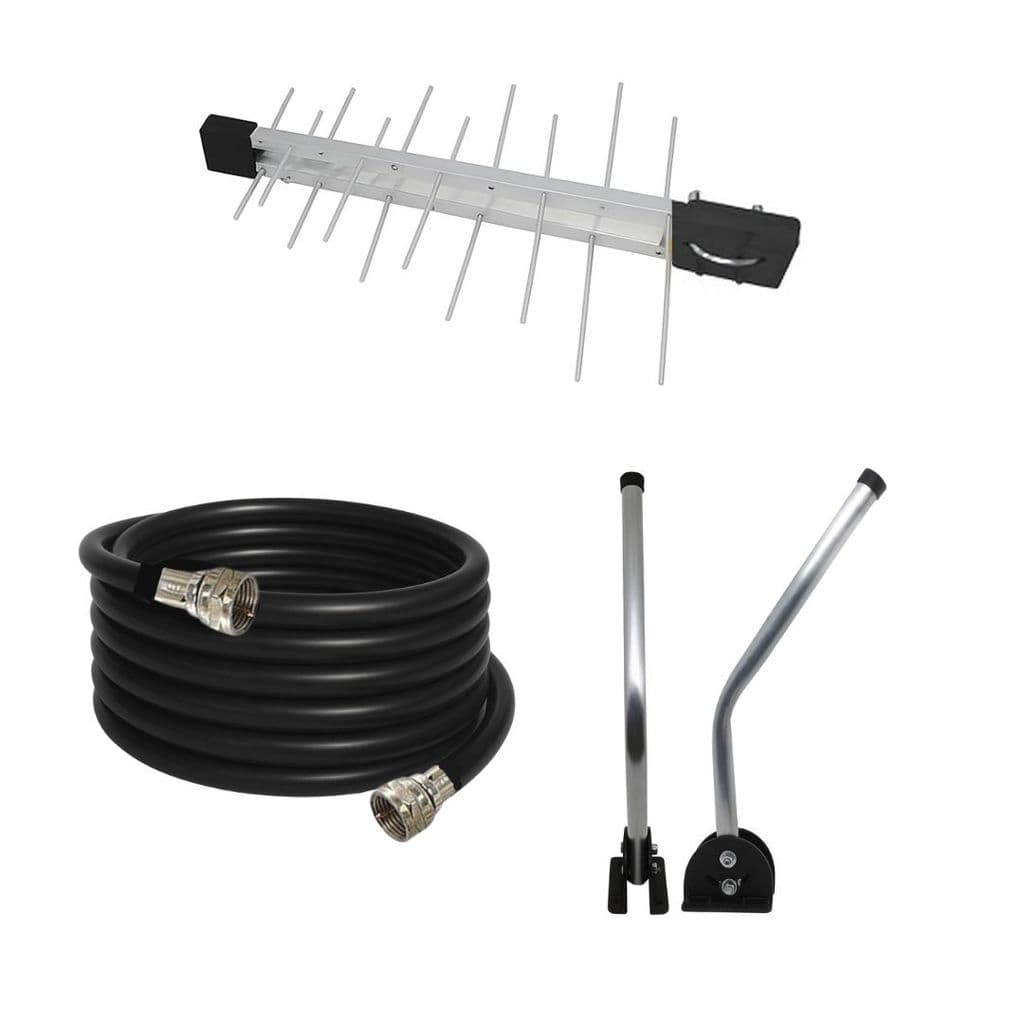 Kit Antena Digital 4k Log 20 Cabo coaxial 10m e Mastro 45cm