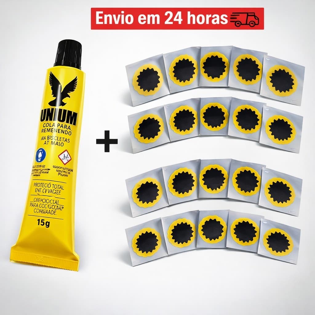 Kit de Remendo para Bicicleta e Pneu de Moto – 20 Unidades de 30mm + Cola Unium Bike
