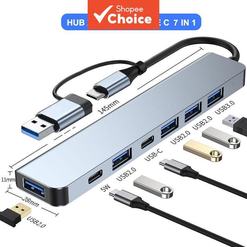  Hub USB-C de 7 Portas com Splitter e Estação de Ancoragem para MacBook, PC, Laptop e Acessórios de Computador