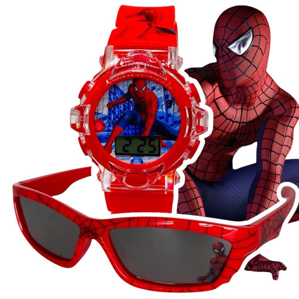 Relógio Digital Infantil Homem Aranha com Óculos UV Kit Presente Dia das Crianças
