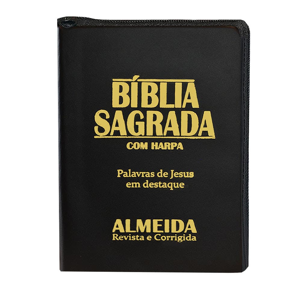 Bíblia Sagrada Letra Grande - Ziper Preta C/ Harpa -11x18cm