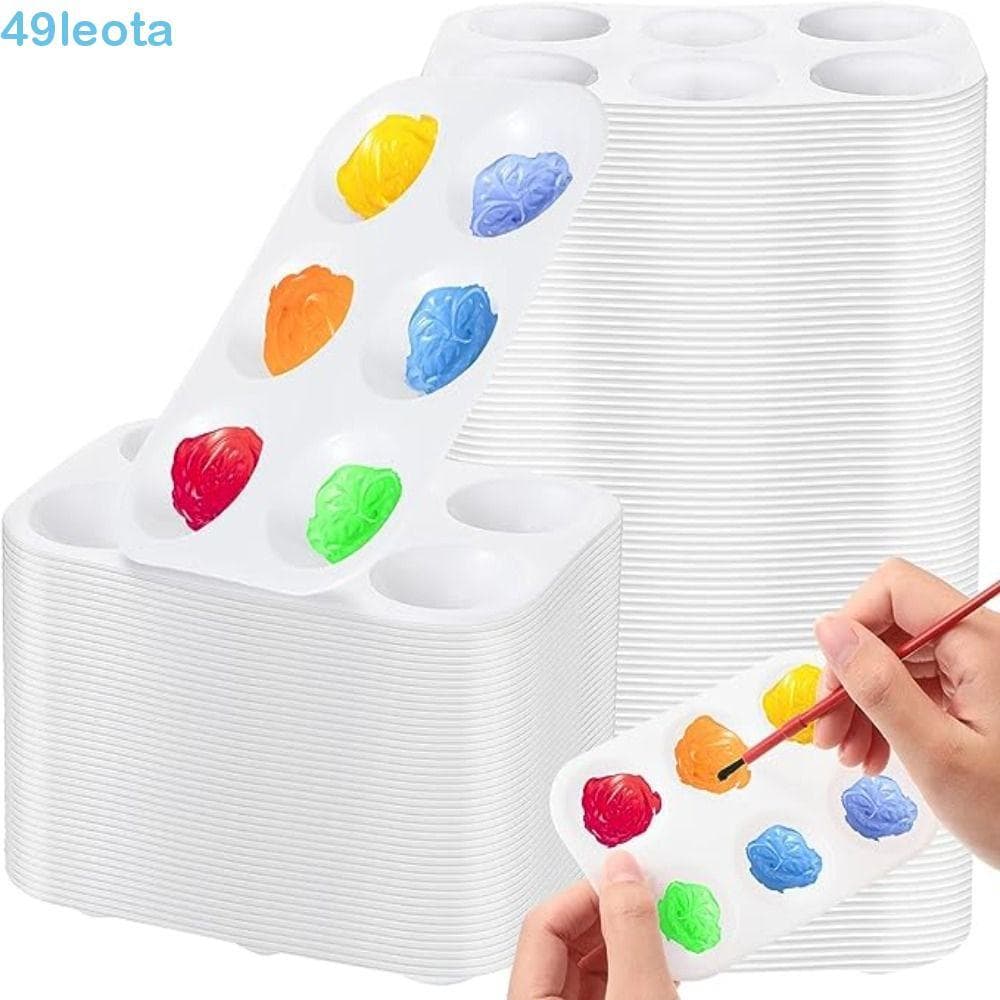 LEOTA 10 Pcs Paleta De Aquarela , Bandeja De Pintura Branca Retangular , Artística De 6 Poços Redondos De Plástico