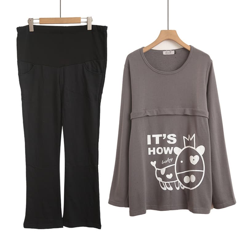 Roupas de confinamento primavera outono topos roupas para grávidas roupa interior térmica enfermagem amamentação gravide