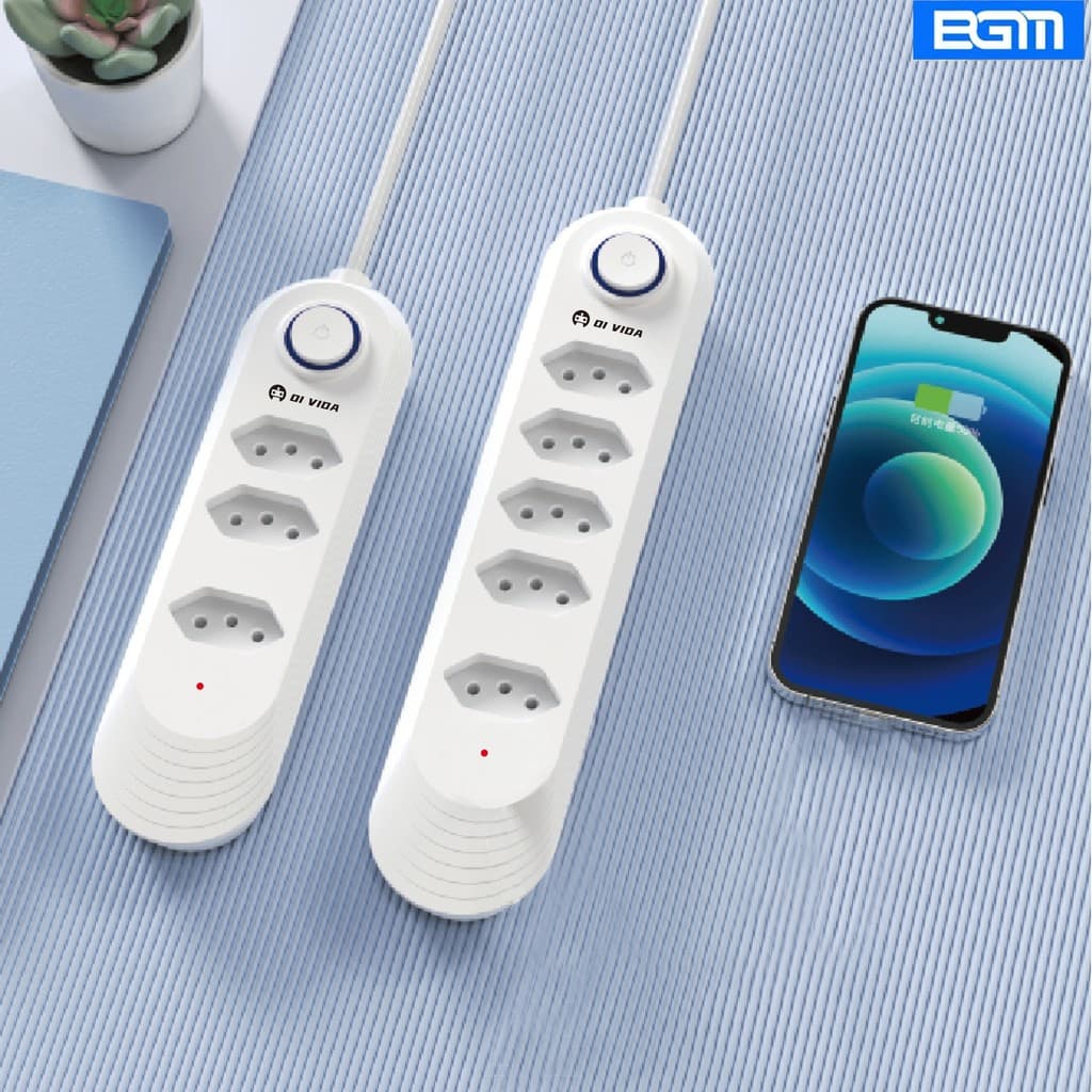 TOMADAS 6, 5, 4 e 3 tomadas tripolar 10 Amperes com fusível,2 metros de comprimento