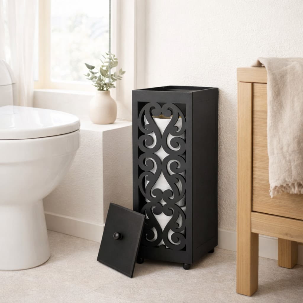 Suporte Porta Papel Higiênico em MDF com Arabesco Decorativo para Banheiro Personalizável