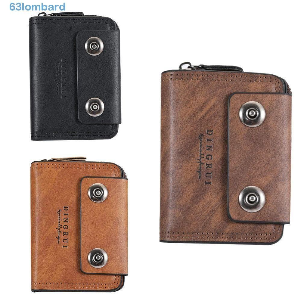 Carteira De Três Dobras LOMBARD , Porta-Cartões Masculino De Cor Sólida Com Zíper De Identificação Multifuncional Retrô