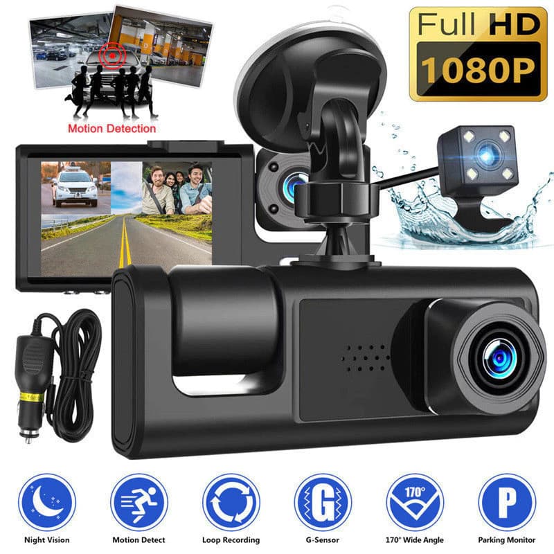Câmera Traço Para Carro 1080P HD Dash Cam 3 Câmera 24H Monitor de Estacionamento dvr 360° Cherry