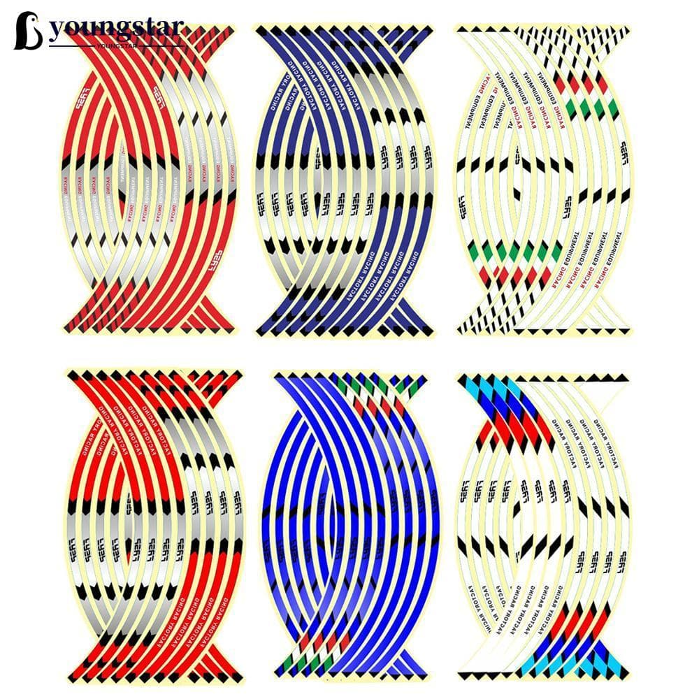 YOUNGSTAR 16 Pçs Adesivo De Roda De Motocicleta Fita Reflexiva Aro De Moto De Carro Acessório De 17 " 18 " L7W1