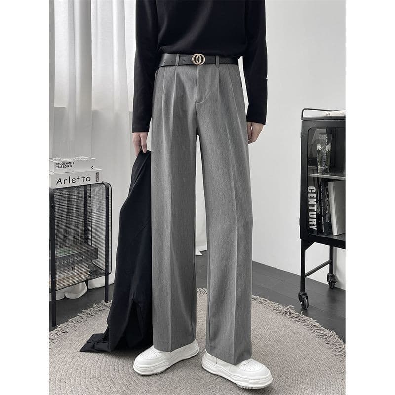 Primavera Drape terno calças masculinas soltas em linha reta não-ferro estilo fino calças All-Match perna larga Casual c