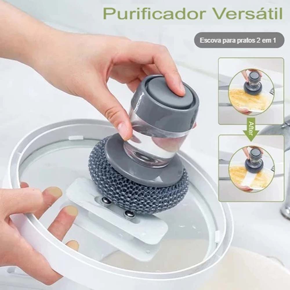 Kit 1/2 Escova de Louça/Panela De Aço com Dispenser Recipiente para Detergente Fogão Cozinha Limpeza Esponja