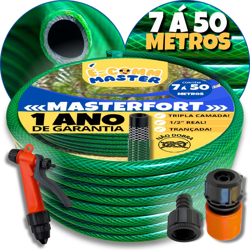 MANGUEIRA DE JARDIM PARA LAVADORA DE ALTA PRESSÃO RESISTENTE TRANÇADA 1/2" (Tripla Camada)