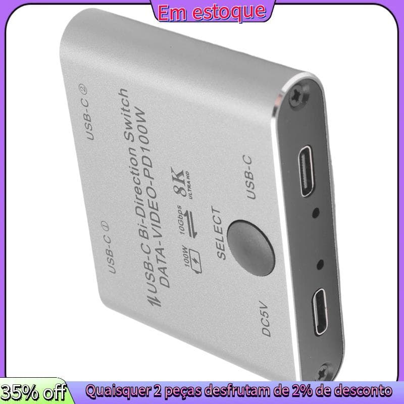 Divisor De Interruptor Para 2 Computadores Bidirecional USB C KVM Switch 1 Em 2 Saídas Transferência De Vídeo 8K @ 60Hz/