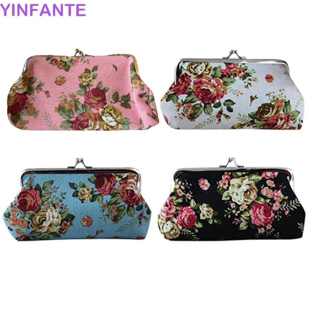 Carteira YINFANTEWN Long Kiss Lock , Porta-Cartões De Crédito Retrô , Bolsa De Moedas Floral Com Flores Vintage