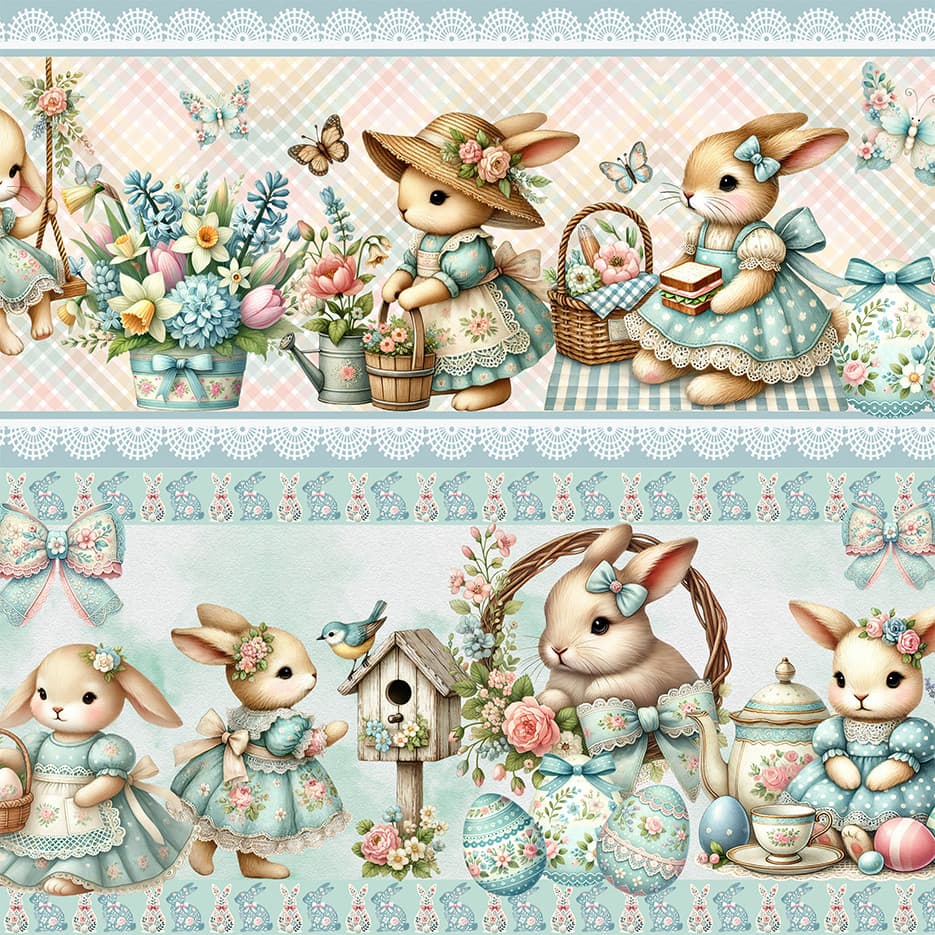 Tricoline Digital Barrado Páscoa dos Sonhos, 50cm x 1,50mt