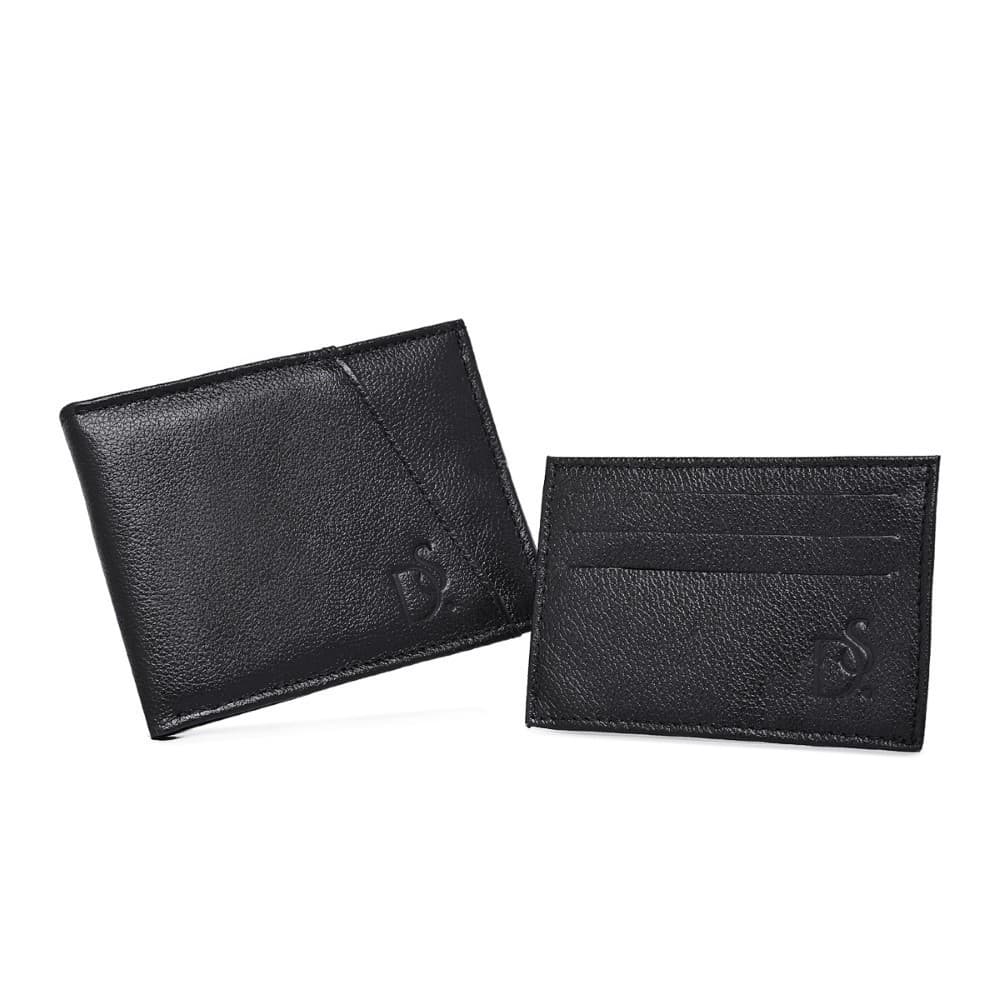 Kit Carteira Masculina Grande em Couro e Porta Moedas Extra Divisorias Cartoes