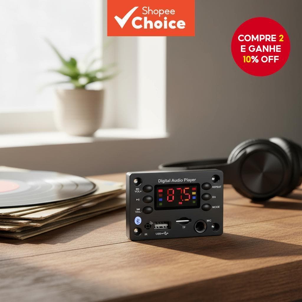  Placa de Som USB TF FM Radio MP3 Music Player com Bluetooth 5.0 para Áudio de Carro DC 5V 12V