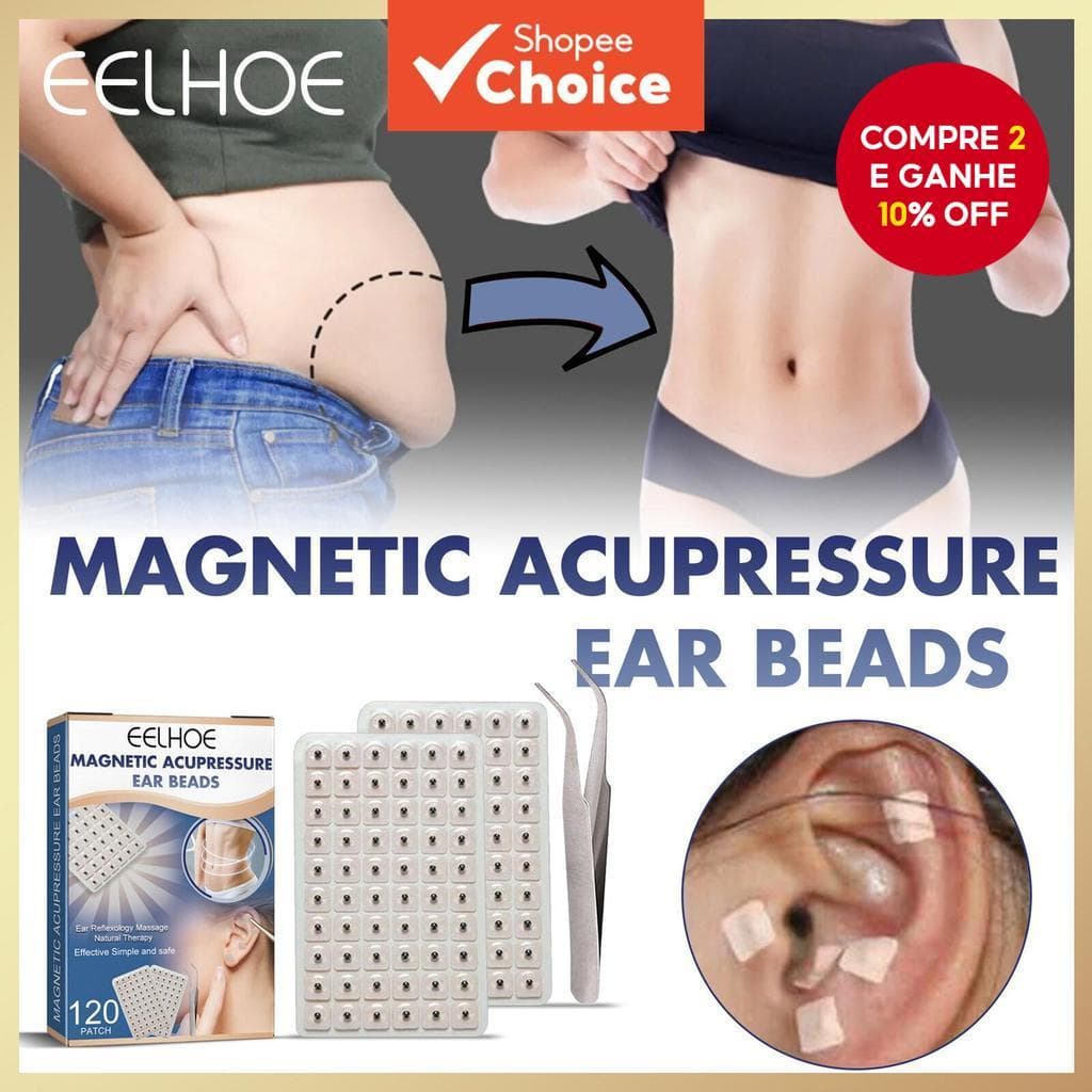  Adesivos de Sementes Magnéticas para Orelha 120 Unidades - Acupressão Auricular para Suporte à Perda de Peso e Terapia