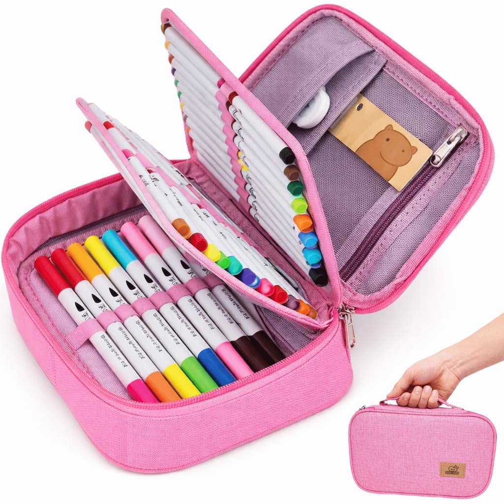 Estojo 72 Pens Escolar Box Nylon Com Alça Feminino/Masculino Organizador Divisórias Zíper Infantil