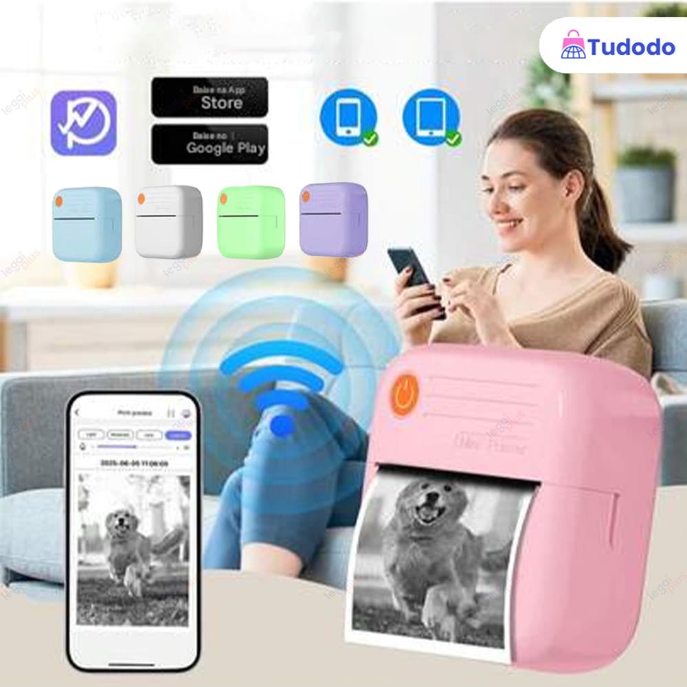 Mini impressora portátil: impressão HD, conexão sem fio, ideal para estudos, trabalho e vida cotidiana.