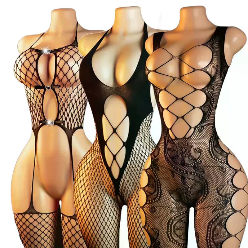 Mulheres Sem Peito Bodystocking Crotchless Sexo Lingerie Erótica Babydoll Collants Sutiã Aberto Desejo Roupa Interior