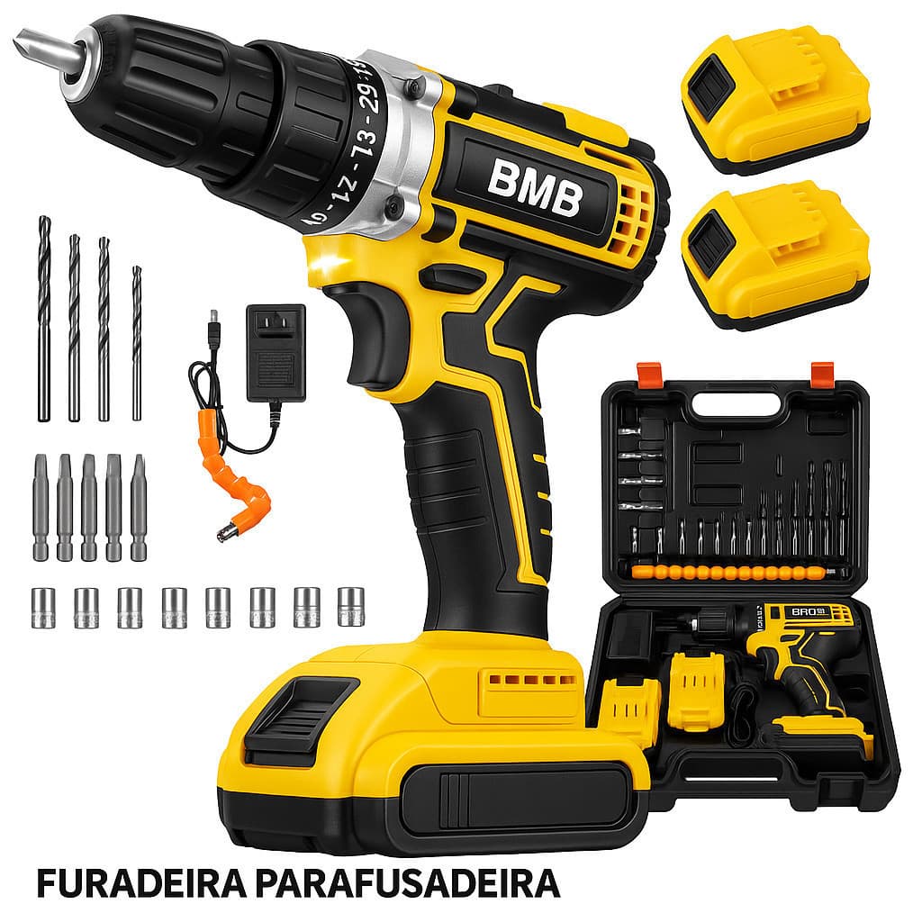 Parafusadeira 2 Baterias 48v Furadeira Maleta 24pcs Pronta Entrega