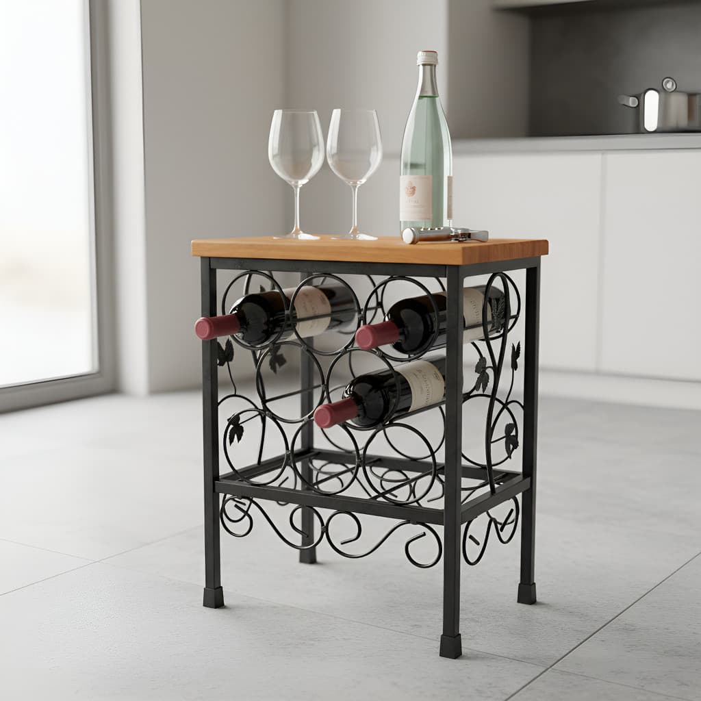Adega De Vinho Para Balcão Em Madeira E Ferro 8 Garrafas