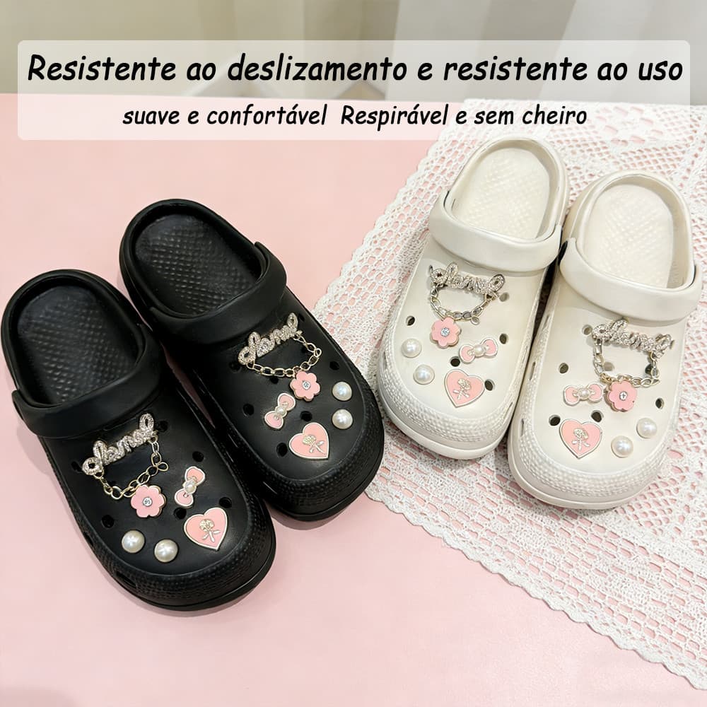 Chinelos de Buraco Sapatos Femininos Babuche Anti-deslizamento Sola Grossa Praia Confortáveis Anticolisão e Resistente