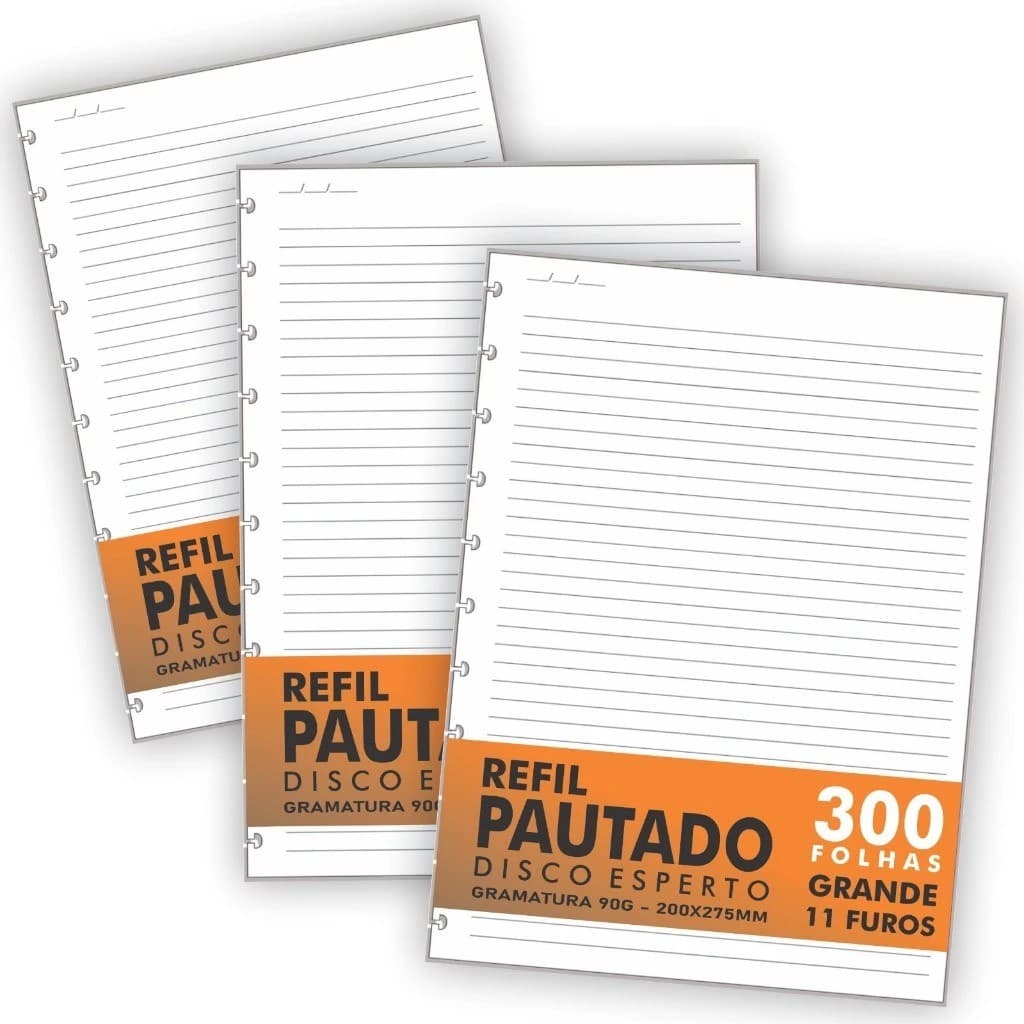 Refil Caderno Inteligente A4 Grande 11 Discos Pautado 100 200 300 Folhas 90g