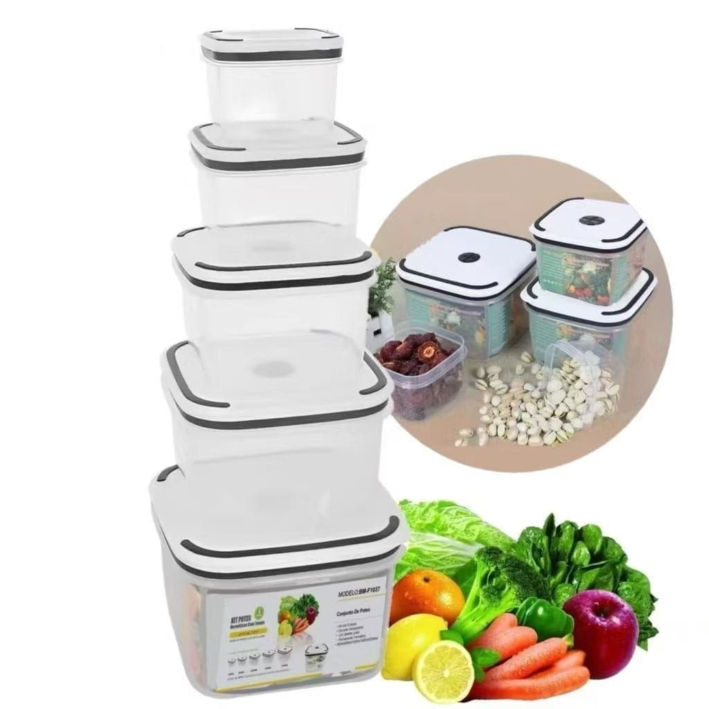 Kit De 5 Peças Potes Herméticos Plastico Para Mantimentos Micro-ondas Alimentos Geladeira Marmita a