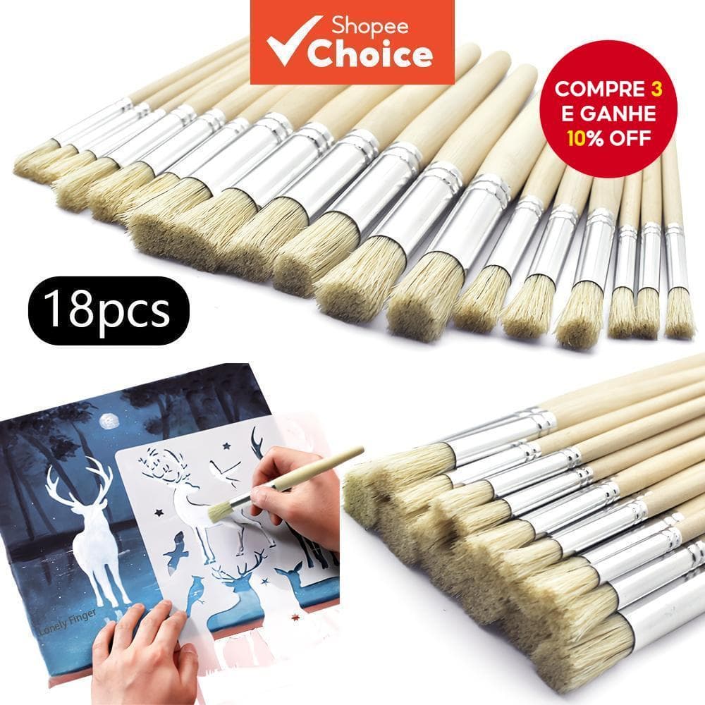  Pincel Stencil de Madeira Natural Lonely Finger 6/18 peças, Conjunto de Pincel Stencil de Madeira Multi-Tamanhos em 3