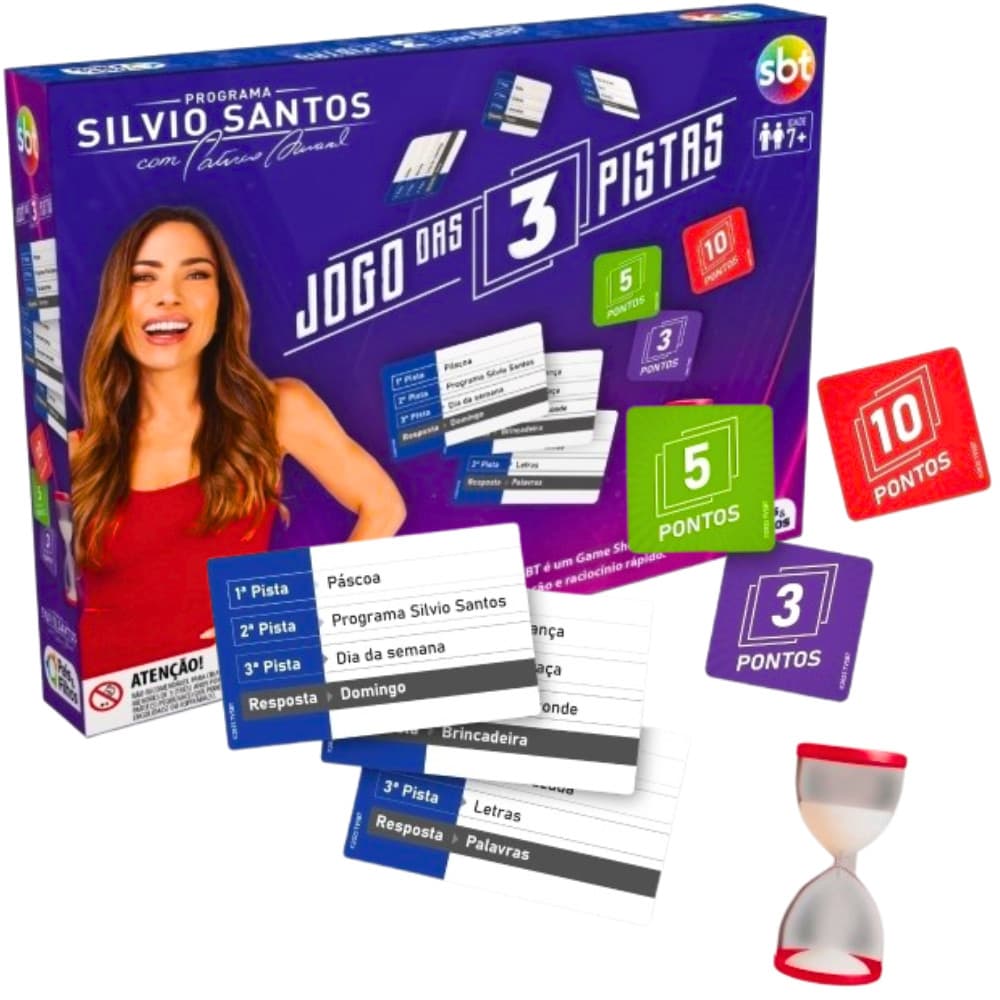 Jogo de Tabuleiro 3 Pistas 168 Cartas SBT Pais e Filhos