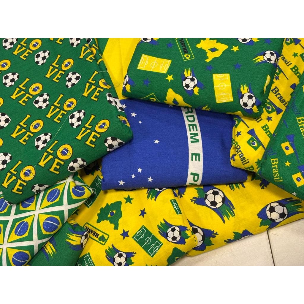 Tecido Tricoline Estampado Copa do Mundo Verde - 0,50x1,50