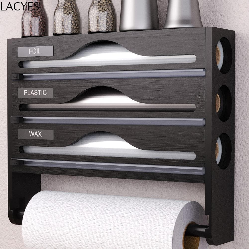 Caixa De Corte De Filme Aderente LACYES , Cortador De Folha De Lata Minimalista De Bambu , Organizador De Toalha Montado