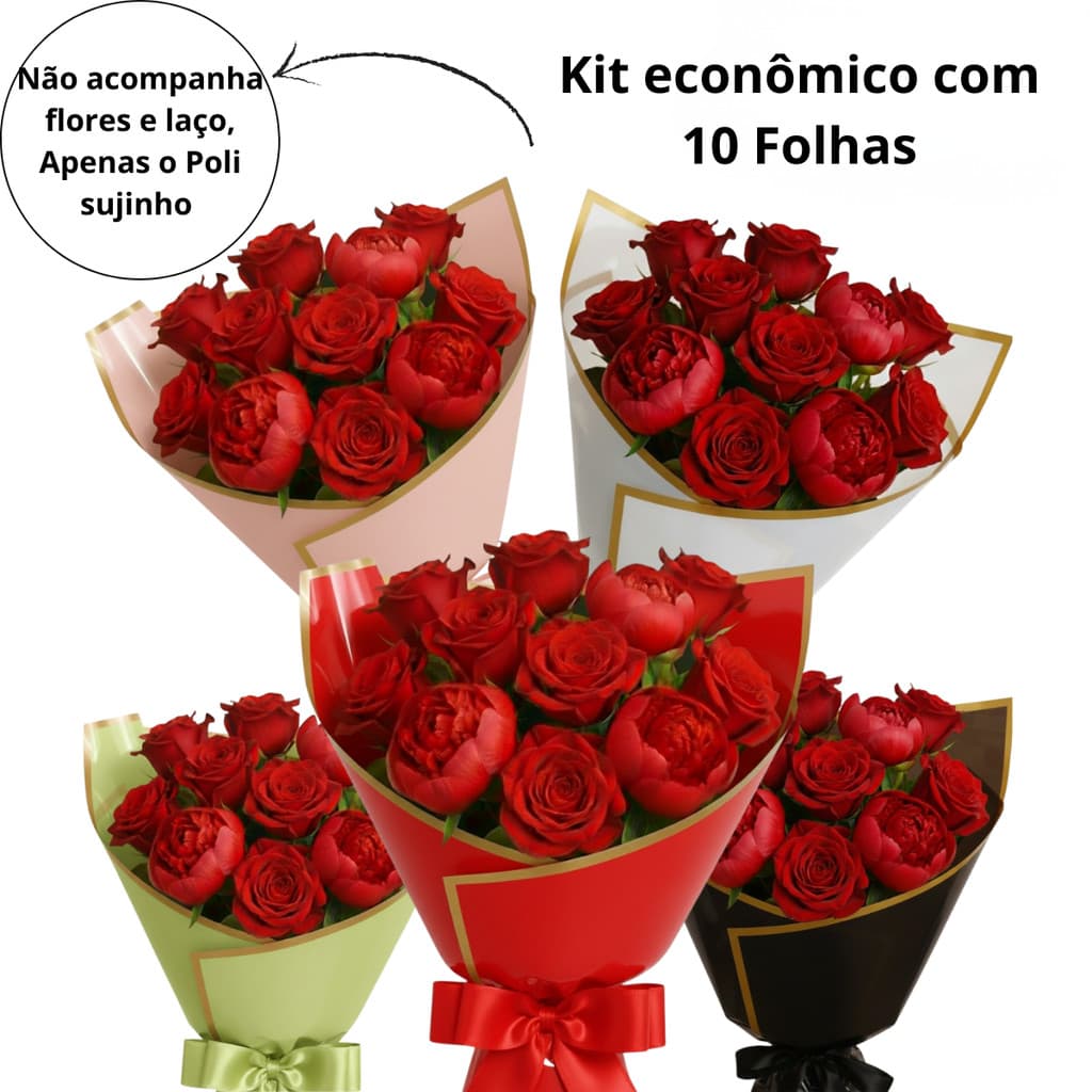 Embalagem Poli Sujinho Border Gold Line 49x69cm 10 Folhas Premium Grosso