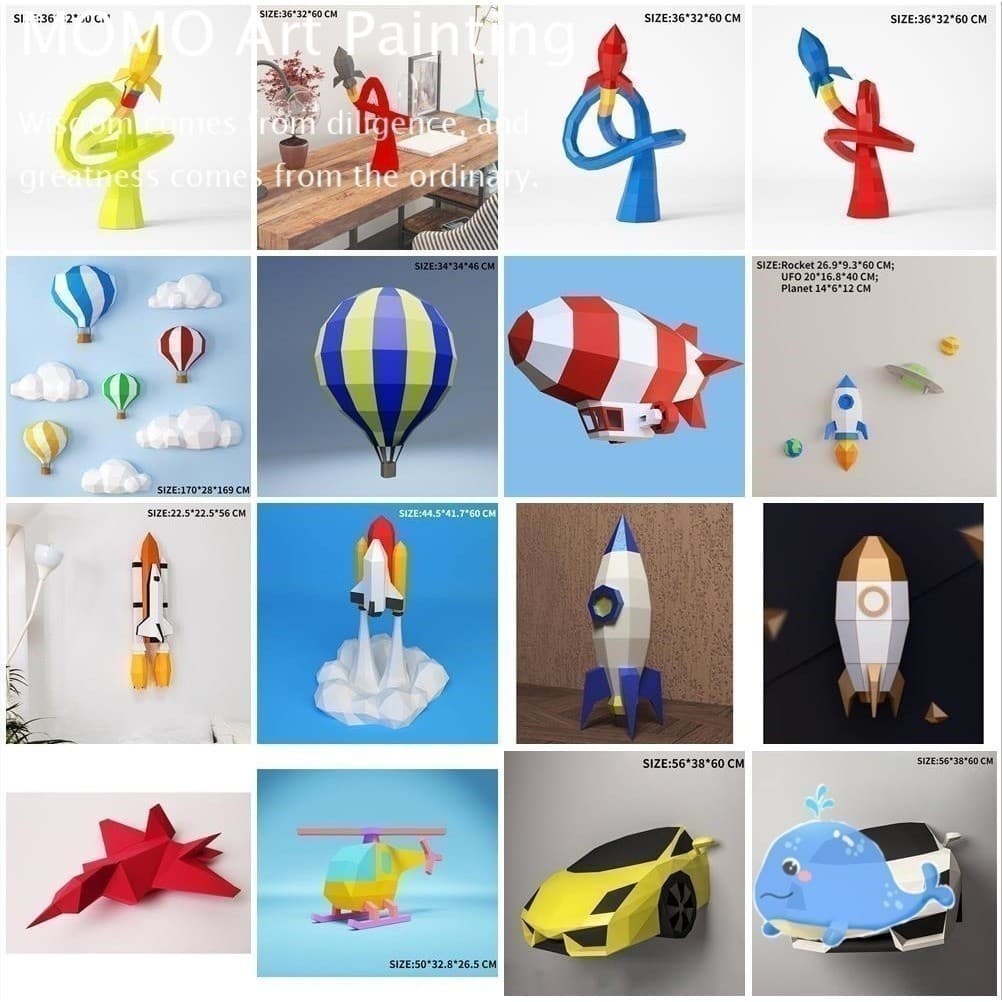 MOMO papel criativo tridimensional modelo de papel avião foguete modelo de carro casa parede pendurado decoração de pare
