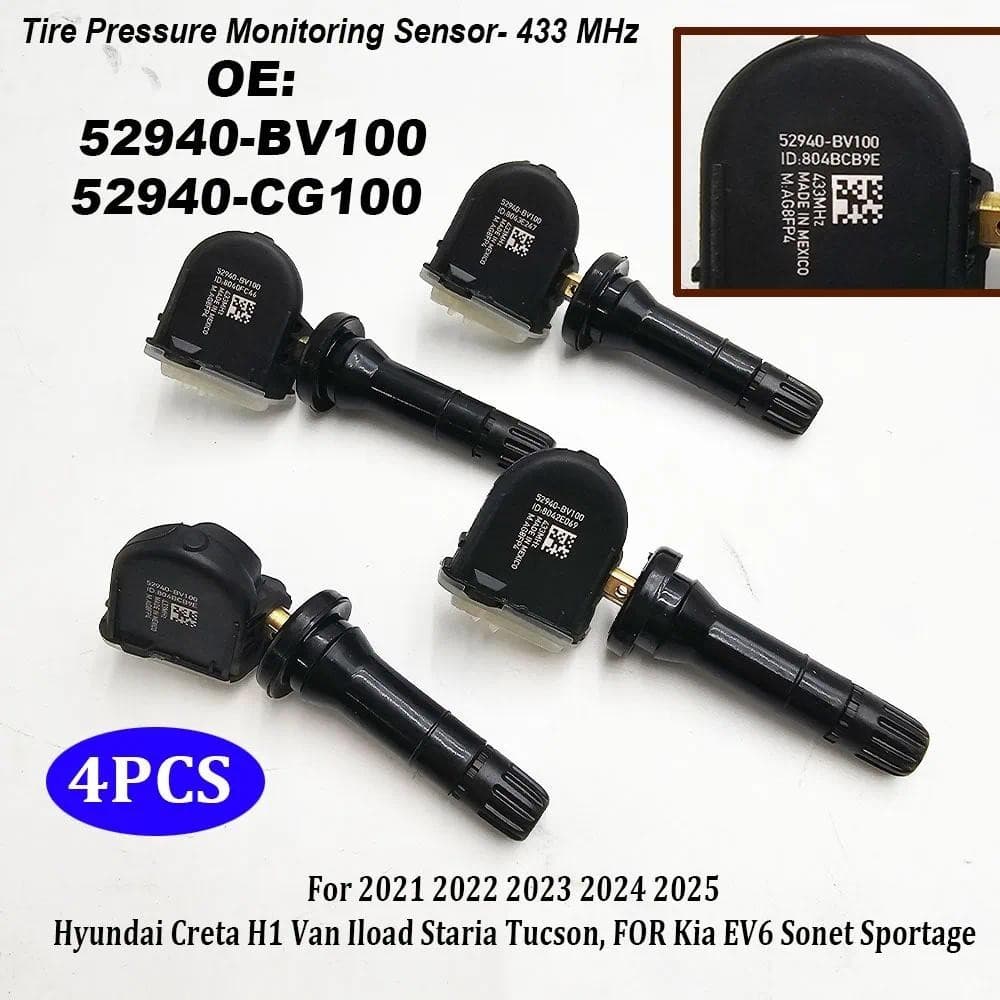Sensor De Monitoramento De Pressão Dos Pneus TPMS , 4 Unidades , 433MHz 52940-BV100 CG100 Q3100 Para Hyundai Creta H1 Va