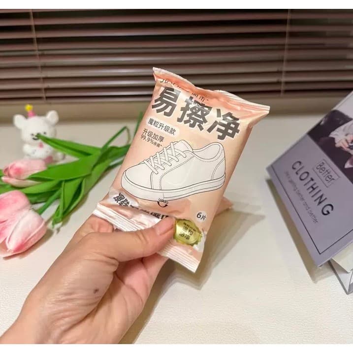 [Cinco pacotes * 6 peças Jianhe] Toalhetes para brilho de sapatos Sapatos brancos portáteis Agente de limpeza a seco Lim