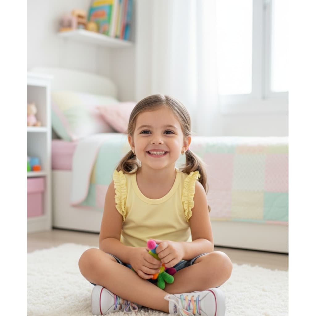 Blusa Meninas Regatinha de FruFru Fofo Algodão Confortavel