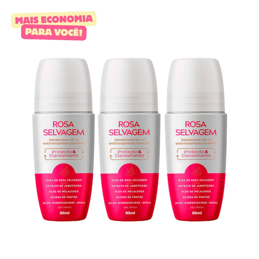 Desodorante Clareador Roll On Rosa Selvagem 48h Proteção 85ml Axilas Mais Claras Original