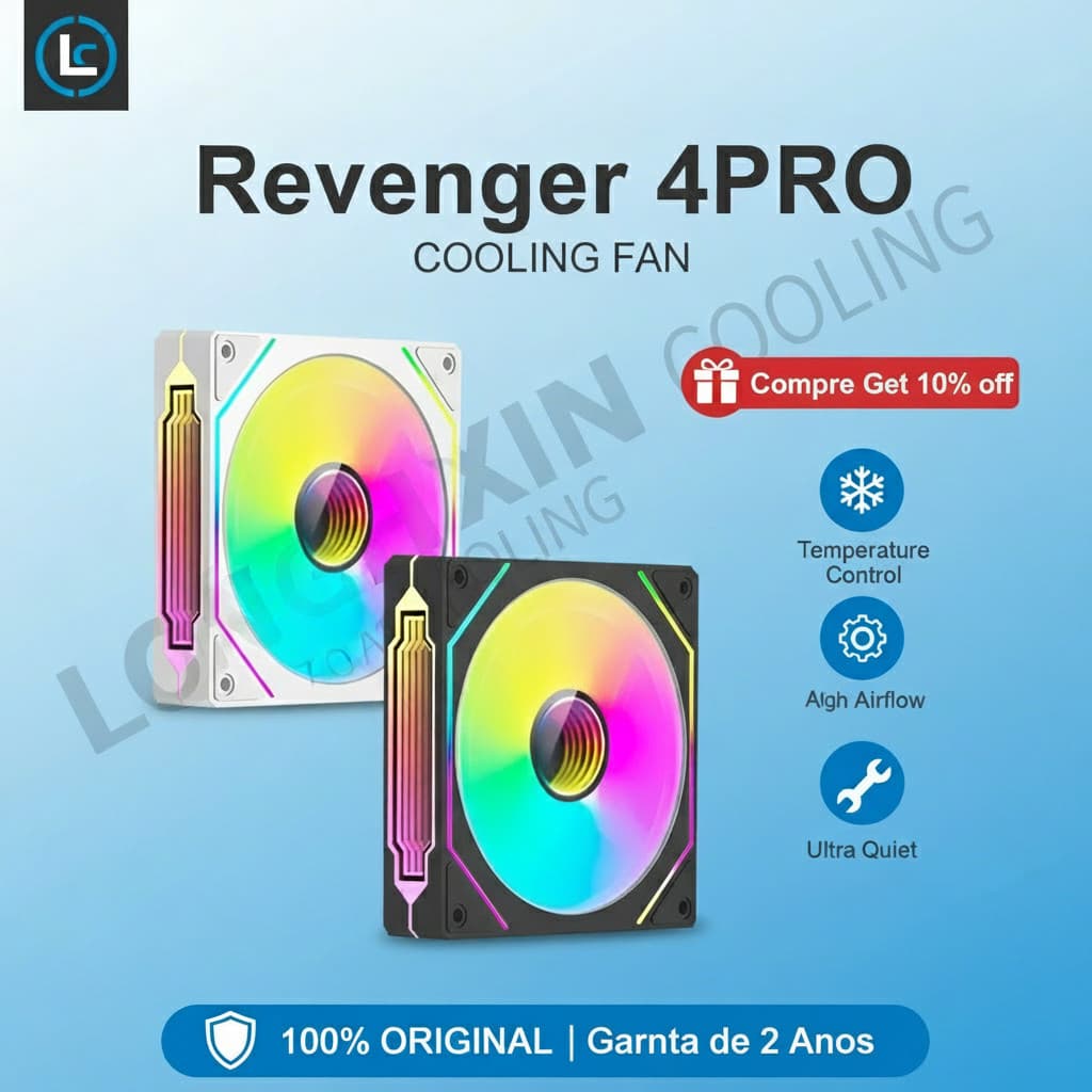 Cooler Fan Revenger ARGB 4-Pin PWM  Controle de temperatura 1450RPM Ventoinha de Alta Performance 