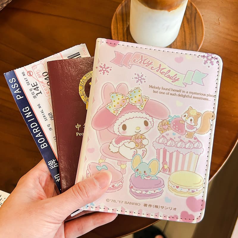 Sanrio Kuromi porta-passaporte bolsa de documentos capa protetora porta-cartões multifuncional viajando no exterior arma